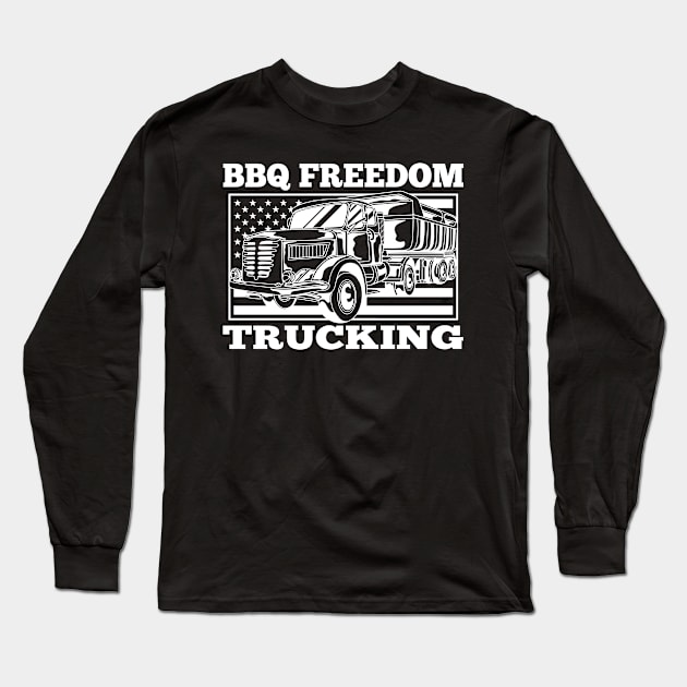 BBQ Freedom Trucking 4th July Patriotic USA Flag Long Sleeve T-Shirt by Jas-Kei Designs